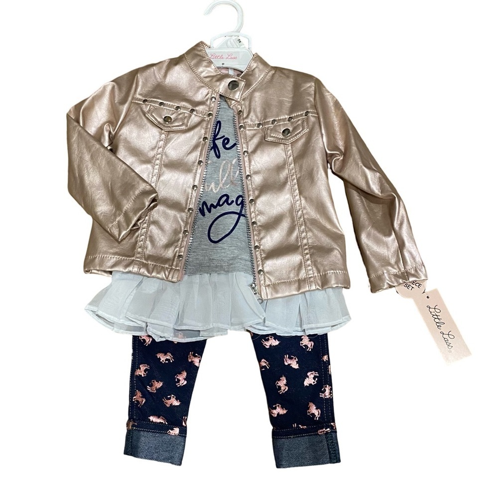 NWT LITTLE LASS 3 Pc Outfit, Jacket Leggings & Top, Sz 18M